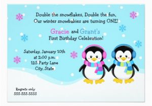 Birthday Cards for Twins Boy and Girl Penguin Twins Birthday Invitation Boy Girl Card Zazzle