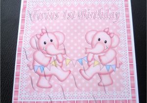 Birthday Cards for Twins Boy and Girl Twins 1st Birthday Elephants Card Girls Boys or Girl