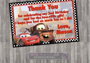 Birthday Cards with Cars On them Disney Cars Birthday Thank You Card Digital Printable