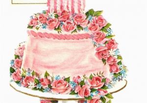Birthday Cards with Flowers and Cake Vintage Birthday Card Pink Cake by Paperprizes On Etsy