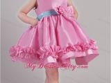 Birthday Dresses for Little Girls Knee Length Rose Pink Scoop Taffeta Belt Little Girl Dress