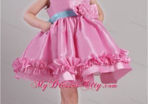 Birthday Dresses for Little Girls Knee Length Rose Pink Scoop Taffeta Belt Little Girl Dress