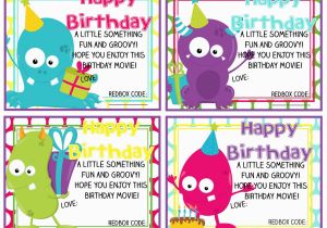 Birthday E-gift Cards Printable Redbox Birthday Gift Card Happy Birthday Monsters
