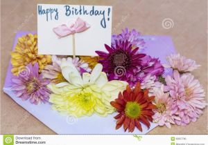 Birthday Flower Card Message Chrysanthemums Flowers In Violet Envelope with I Happy