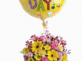 Birthday Flowers and Balloons Images Birthday Balloons and Fresh Flowers In Yellow and Pink Png