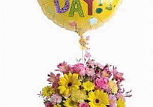 Birthday Flowers and Balloons Images Birthday Balloons and Fresh Flowers In Yellow and Pink Png