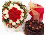 Birthday Flowers and Chocolates 1 Pound Fresh Cream Chocolate Truffle with 24 Red and