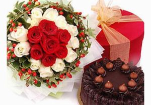 Birthday Flowers and Chocolates 1 Pound Fresh Cream Chocolate Truffle with 24 Red and