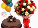 Birthday Flowers and Chocolates Delivered Bunch Of 20 Red and White Roses with 1 Kg Double Chocolate