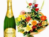 Birthday Flowers and Wine Love Celebration Bottle Of Red Wine with Bouquet Of Mix