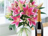 Birthday Flowers and Wine Stargazer Lily Daisy Prosecco