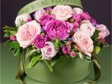 Birthday Flowers In A Box Mixed Pink Hat Box Arrangement
