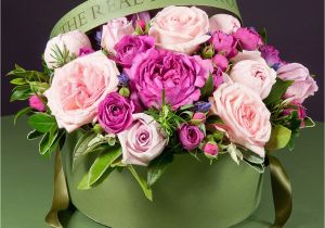 Birthday Flowers In A Box Mixed Pink Hat Box Arrangement