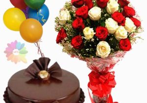 Birthday Flowers with Chocolates Bunch Of 20 Red and White Roses with 1 Kg Double Chocolate