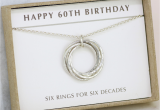 Birthday Gifts for Him 60th 60th Birthday Silver Necklace 6 Rings for 6 Decades In