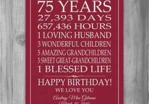 Birthday Gifts for Him 75 75th Birthday Gift Sign Print Personalized Art Mom Dad Grandma