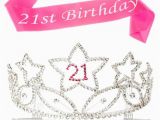 Birthday Girl Crown and Sash 21st Birthday Tiara and Sash 21 Rhinestone Silver and Pink