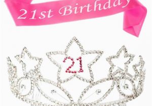Birthday Girl Crown and Sash 21st Birthday Tiara and Sash 21 Rhinestone Silver and Pink