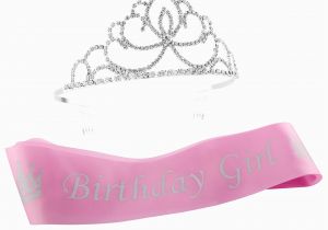 Birthday Girl Crown and Sash Pink Birthday Girl Sash Glitter Tiara 2 Piece Set Silver