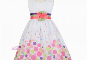 Birthday Girl Dress 4t Cotton White Colorful Dots Girl Summer Holiday Birthday