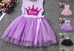 Birthday Girl Dresses for toddlers Crown toddler Baby Girl Striped Tulle Dress Princess