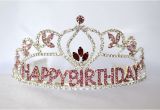 Birthday Girl Rhinestone Tiara Flower Birthday Girl Tiara with Pink Rhinestones Birthday