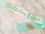 Birthday Girl Sash and Crown Birthday Sash Birthday Girl Sash Mint and Gold Glitter