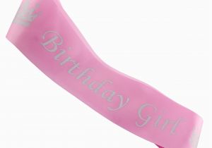 Birthday Girl Sash and Crown Pink Birthday Girl Sash Glitter Tiara 2 Piece Set Silver