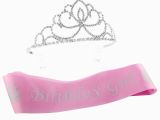 Birthday Girl Sash and Crown Pink Birthday Girl Sash Glitter Tiara 2 Piece Set Silver