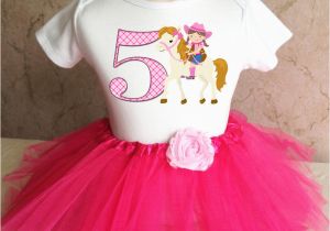 Birthday Girl Shirt and Tutu Cowgirl Pink Cow Girl Horse Girl 5th Fifth Birthday Tutu