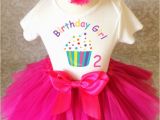 Birthday Girl Shirt and Tutu Cupcake Rainbow Pink Second 2nd Birthday Shirt Tutu Outfit