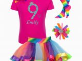 Birthday Girl Shirt and Tutu Girls 9th Birthday Shirt Rainbow Tutu Rainbow Hair Bow Rainbow