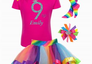 Birthday Girl Shirt and Tutu Girls 9th Birthday Shirt Rainbow Tutu Rainbow Hair Bow Rainbow