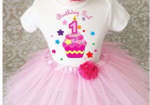Birthday Girl Shirt and Tutu Pink Stars Cupcake Infant Baby Girl 1st First Birthday