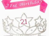 Birthday Girl Tiara and Sash 21st Birthday Tiara and Sash 21 Rhinestone Silver and Pink