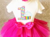 Birthday Girl Tutu Sets Pink Rainbow Dots Cupcake Baby Girl 1st First Birthday