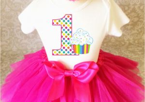 Birthday Girl Tutu Sets Pink Rainbow Dots Cupcake Baby Girl 1st First Birthday