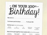 Birthday Ideas for 27 Year Old Male 100th Birthday Party Game Card Funny Milestone Printable Pdf