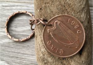 Birthday Ideas for Him Ireland 1985 1986 Irish Coin Keychain Keyring Key Fob 32nd or