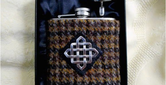 Birthday Ideas for Him Scotland Harris Tweed Hip Flask Mens Gift Scottish Made In Scotland