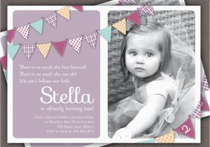 Birthday Invitation for 2 Year Girl Bunting Invitation Photo Printable Invite 1 Year Old 2 Year