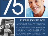 Birthday Invitation for 75 Years Old White Bold 75 On Navy 75th Birthday Invitation Dad 39 S