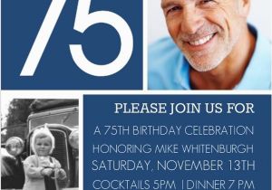 Birthday Invitation for 75 Years Old White Bold 75 On Navy 75th Birthday Invitation Dad 39 S