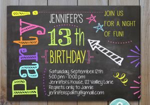 Birthday Invitation for Teenager Chalkboard Invitation Teen Birthday Neon Colors Laser Tag
