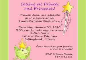 Birthday Invitation Poems Princess theme Birthday Party Invitation Custom Wording