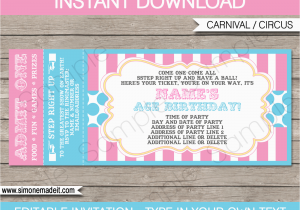 Birthday Invitation Ticket Template Carnival Ticket Invitations Template Carnival Circus