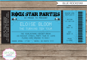 Birthday Invitation Ticket Template Rockstar Party Ticket Invitation Template Blue Birthday
