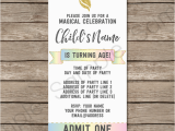 Birthday Invitation Ticket Template Unicorn Party Ticket Invitations Template Unicorn theme