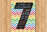 Birthday Invitation Wording for 7 Year Old Boy Rainbow 7th Birthday Invitation Colorful Chevron Birthday