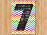 Birthday Invitation Wording for 7 Year Old Boy Rainbow 7th Birthday Invitation Colorful Chevron Birthday